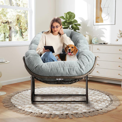 Find Your Comfort Zone. Our Woven Egg Chair features a luxuriously soft, oversized cushion. It's your perfect retreat for indoor lounging and outdoor sunny escapes.