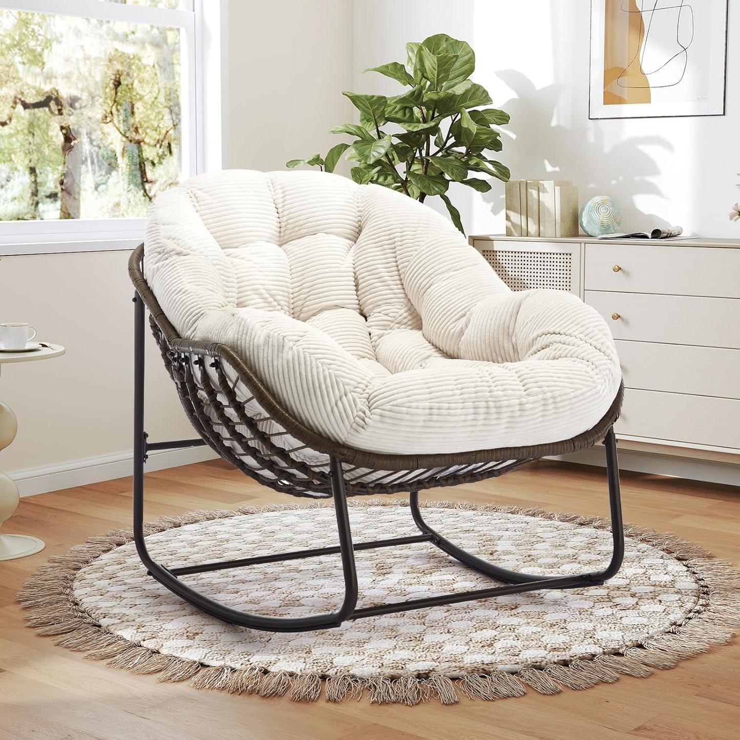 Find Your Comfort Zone. Our Woven Egg Chair features a luxuriously soft, oversized cushion. It's your perfect retreat for indoor lounging and outdoor sunny escapes.